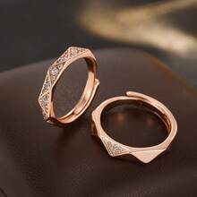 1 Pair Fashionable Versatile Copper Alloy Full Diamond Rhombus Rings, Suitable For Women's Daily Wear, Party, Gift, Summer Accessory - Rose Gold - View 6