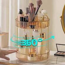 360° Rotating Bathroom Storage Cabinet, Vanity Organizer With 1/2/3 Tiers, Large Capacity Makeup And Skincare Organizer, Rotating Cosmetic And Toiletry Shelf - Golden 2 Tiers - View 5
