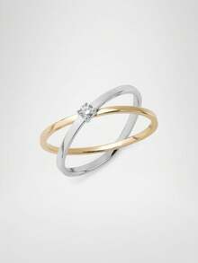 简约优雅925纯银镀18K金锆石交叉戒指，女士款 - Solo Zircon Ring - 查看 1