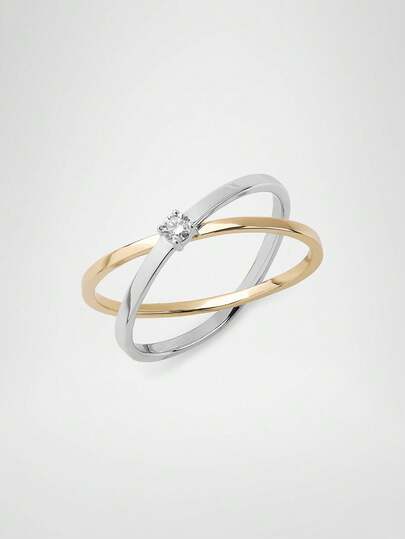 Minimalist Elegant 925 Sterling Silver 18K Gold Plated Zirconia Crossover Ring For Women