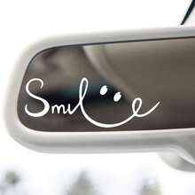 1 pieza Pegatina decorativa para coche, texto "Sonríe" Pegatina decorativa con cara sonriente, pegatina pequeña y bonita, adecuada para decorar el espejo retrovisor del coche, el panel trasero del teléfono móvil, el espejo del hogar - etiqueta engomada - Ver 4