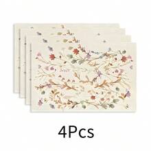 1pc Floral Print Linen Placemat, Breakfast Mat, Coffee Coaster, Bowl Pad, Kitchen Accessory, Easy To Clean Dining Mat, Suitable For Home, Restaurant, Dining Decor, Holiday Gift, Gift For Friends, Multi-Piece Set - Multicolor - View 14