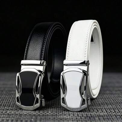 Men's PU Leather Belt, Sports Car Style Metal Automatic Buckle, Business Casual Belt, Ideal Gift For Summer, Autumn, Halloween, Autumn/Winter, Suitable For Teenagers, Young Men, Casual, Outdoor, Sports, Daily Wear