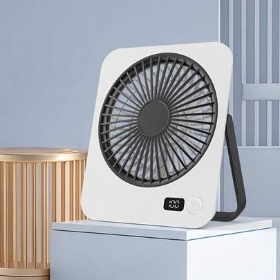 1 pieza Ventilador de escritorio portátil recargable por USB, ventilador mini silencioso de 5 velocidades con pantalla digital LED, ventilador personal de enfriamiento rápido y rotación de 180°, ventilador de pared montable para oficina, dormitorio, camping
