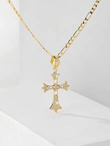 1 chiếc dây chuyền thánh giá Công giáo mạ vàng 14k bằng đồng, kiểu dáng cổ điển, đính đá Zirconia dành cho nữ, được chế tác tinh xảo với đá Zirconia để tăng thêm vẻ đẹp, mang phong cách cổ điển kết hợp với các yếu tố tín ngưỡng tôn giáo, đặc biệt dành cho lễ Rước lễ lần đầu của người Công giáo, thoải mái khi đeo và thanh lịch, phù hợp cho phụ nữ đeo hàng ngày, đi lễ, tham dự lễ hội và các dịp khác, một món trang sức tín ngưỡng ý nghĩa mang giá trị kỷ niệm. - Vàng - Xem 1
