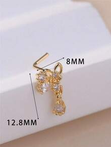 KARYOKO 1piece Dangle Nose Stud Rings For Women Girls Cute Butterfly Shape Dangling White CZ Gold Silver Color L Bend Nostril Screw Unique Nose Piercing Jewelry Partie Gifts 20G - 銀色 - 查看 4