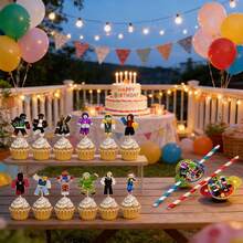 Roblox 22pcs Cartoon Theme Cake Decorative Flags, Fashionable Printed Design, Thick And Durable Material, Suitable For Birthday, Holiday Party Decoration, Wedding, Baby Shower, Gift Packaging - Roblo Boy Cake With Straw Insert - View 4