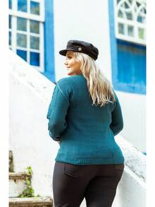 Blusa Tricot Plus Size Inverno com Bolinhas - Tam GG - Verde - Visão 2