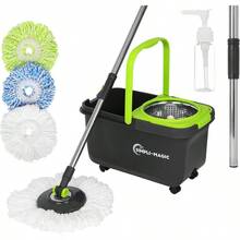 SIMPLI-MAGIC 360 Spin Mop And Bucket With Wringer - 3 Washable High Absorbent Microfiber Heads, Soap Dispenser - Spin Mop And Bucket Set For All Types Of Floors - Black/Green + Rotating Mop - View 1
