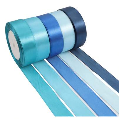 1 Inch Blue Satin Ribbon Roll, 5 Rolls 125 Yards Mixed Blue Ribbon Set, For Gift Wrapping Decoration Wedding Birthday Baby Shower Bow Making Floral Craft Sewing Party Decor (25 Yards/Roll)