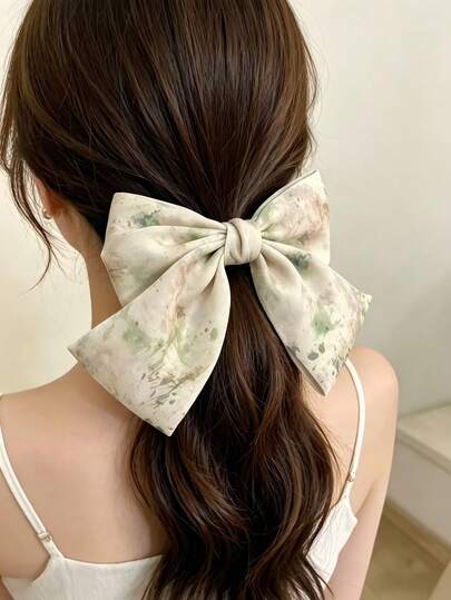 1pc Women's Bow Hair Clip, Casual Minimalist Versatile Vacation/Photography, Simple Elegant High-End Beach Wear, Red & White Color, Sturdy Fixation, Beautiful Elegant Polyester Fiber Hair Accessory, Suitable For All Seasons, Claw Clips