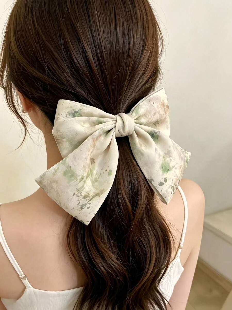 1个女士蝴蝶结发夹,休闲简约百搭,适合度假/摄影,简约优雅高端沙滩装扮,红白配色,牢固固定,精美优雅的涤纶纤维发饰,四季皆宜,爪夹式发夹 - 香檳色 - 查看 1
