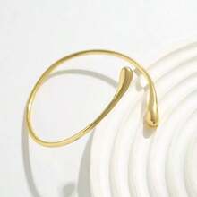 This Simple And Stylish Open Cuff Bracelet With A Gold Circle Ring And Metal Teardrop Chain Bracelet Set Is A Fashionable Accessory Suitable For Women To Wear Daily, For Travel, Parties, Gatherings, Banquets, And Dancing. - Vàng - Xem 4