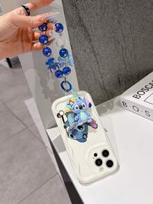 Disney Has Authorized, Phone Case - Chain Set, The Stitch Lilo & Stitch Phone Case Plus A Silicone 3D Or Fluffy Style Stitch Bracelet With Metallic Ring Removable Bracelet, Stitch And Angel Pattern, Compatible With Iphone 17/16/15/14/13/12/11/XS/XR/X Plus Pro Max, Wavy Design Phone Case For Girl, A Stylish Cartoon Summer Phone Case, The Perfect Gift Choice, Phone Protection, Durable Phone Cover, Great Gift For Friends And Family - Kiểu trắng B - Xem 4