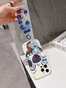 Disney Has Authorized, Phone Case - Chain Set, The Stitch Lilo & Stitch Phone Case Plus A Silicone 3D Or Fluffy Style Stitch Bracelet With Metallic Ring Removable Bracelet, Stitch And Angel Pattern, Compatible With Iphone 17/16/15/14/13/12/11/XS/XR/X Plus Pro Max, Wavy Design Phone Case For Girl, A Stylish Cartoon Summer Phone Case, The Perfect Gift Choice, Phone Protection, Durable Phone Cover, Great Gift For Friends And Family - White Style B - View 4