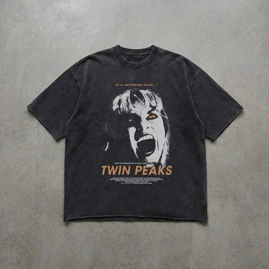 1PC , Quote It Is Happening Again... Graphic Women's Washed T-Shirt - Black - View 1