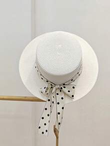 1pc Bohemian Style Women's Fashionable Cute Straw Hat, With Leather Buckle, Suitable For Beach Vacation, Daily Wear And Sun Protection, Cowboy Hat, Valentine's Day Gift, Women's Hat, Beach Hat For Outdoor Activities, Vacation, Travel, Outfit Accessories, And Gifting - White - View 11