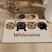 1pc Cartoon Black Cat & Paw Print Pet Feeding Mat For Cat Bowls, Pet Feeding Station & Home Floor - Waterproof & Stain-Resistant To Catch Spills, Non-Slip Backing To Prevent Sliding, Easy To Wipe Clean & Durable, Ideal For Cat Feeding, Water Bowls & Floor Protection - Multicolor - View 3