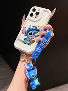 Disney Has Authorized, Phone Case - Chain Set, The Stitch Lilo & Stitch Phone Case Plus A Silicone 3D Or Fluffy Style Stitch Bracelet With Metallic Ring Removable Bracelet, Stitch And Angel Pattern, Compatible With Iphone 17/16/15/14/13/12/11/XS/XR/X Plus Pro Max, Wavy Design Phone Case For Girl, A Stylish Cartoon Summer Phone Case, The Perfect Gift Choice, Phone Protection, Durable Phone Cover, Great Gift For Friends And Family - 白色款式A - 查看 3