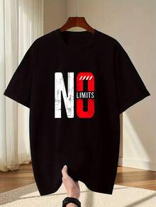 100% Cotton "NO LIMITS" T-Shirt, Plus Size For Men And Women, Unisex, Comfortable And Casual, Summer Clothing, Graphic Fashion, Tops And T-Shirts, Plus Sizes - 黑色 - 查看 1