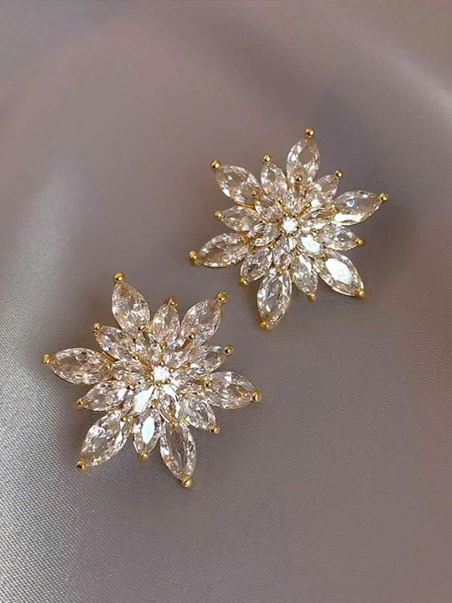 1 Đôi bông tai đính đá lấp lánh hình bông tuyết, thiết kế độc đáo, thanh lịch dành cho nữ. - Nhiều màu - Xem 1