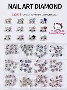 12pcs/Set Sanrio Hello Kitty Cartoon Nail Art Decoration Kit, 12 Assorted Alloy Bow Series Hello Kitty Design Nail Jewelry DIY Mini Rhinestone Flat Decals - Multicolor - View 4