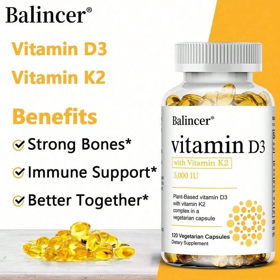 Bunkell Vitamin D3 With Vitamin K2 Capsules - Advanced Formula, Easy To Swallow - Support Immune & Bone Health - 120 Softgels - 1 Bottle - View 1