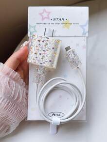 Shockproof Flower Series Data Cable Protection 4pcs Floral Design Charging Head Protector Case, Data Cable Organizer Compatible With 20W Charger Compatible With Iphone 15 Pro Max, 17 Pro Max, 16 Pro Max, 11, 12, 13, 14 Pro Max, Fashionable Spring Mother's Day Birthday Gift - Clear - View 5