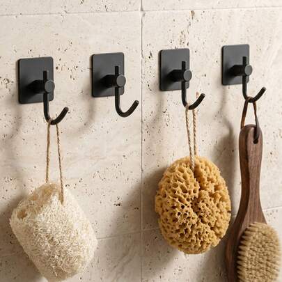 Adhesive Wall Hooks,Heavy Duty Towel Hooks,No Drill Waterproof Robe Hooks For Bathroom&Kitchen,Sticky Hooks For Hanging Towels,Loofahs,Matte Black/No Drill/Waterproof/Bathroom Kitchen