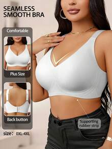 1pc Plus Size Full Coverage Wireless Jelly Texture Bra, Removable Padding, Comfortable Basic Solid Color Everyday Wear - White - View 4