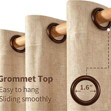 1pc Linen-Feel Semi-Blackout Curtain, 1.6 Inch Metal Grommet Design, Easy Installation Smooth Sliding, Decor For Living Room & Bedroom - Khaki - View 8