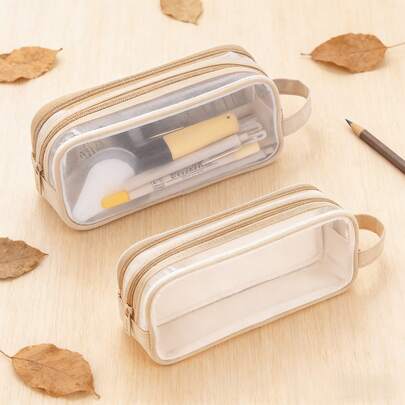 Multi-Color Minimalist Pencil Case, Large Capacity Dual-Layer Design, Student Stationery Supplies, Portable Multifunctional Pen Bag Also Can Be Used As Cosmetic Storage Bag