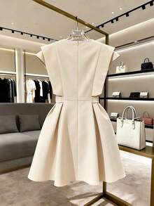 Vestido corto casual azul elegante y romántico para vacaciones y uso diario en el trabajo, vestido azul cielo, vestido azul primavera, vestido azul pastel, vestido azul bebé, vestido elegante para trabajo para mujer, vestido elegante, vestido de lujo para mujer, vestido casual de verano de alta calidad para mujer - Albaricoque - Ver 2