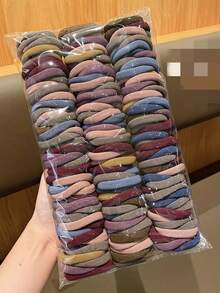 100 chiếc/dây chun buộc tóc trơn, độ đàn hồi cao, không đường may, không gây hư hại tóc, dây chun buộc khăn, dây chun màu đen, phổ biến xuyên biên giới. - Nhiều màu - Xem 7