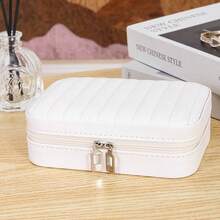 Pink Striped Jewelry Box, Portable Travel Jewelry Storage Case With Dual Zipper, Multi-Layer Organizer For Rings, Earrings, Necklaces, Bracelets, Elegant PU Leather Jewelry Box, Ideal Gift For Women, Girls, Birthday, Mother's Day, Valentine's Day, Travel - Multicolor - View 11