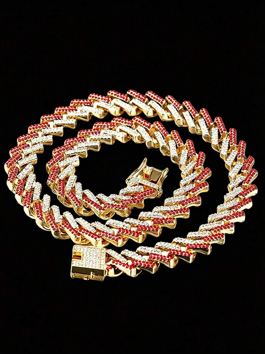 Classic Men's Hip Hop Necklace, Punk Rock Bicolor Rhinestone Alloy Necklace, Suitable For Daily Wear, Vacation, Dates, Parties, Best Gift For Boyfriend/Girlfriend - Stylish Diamond-shaped Necklace - View 1