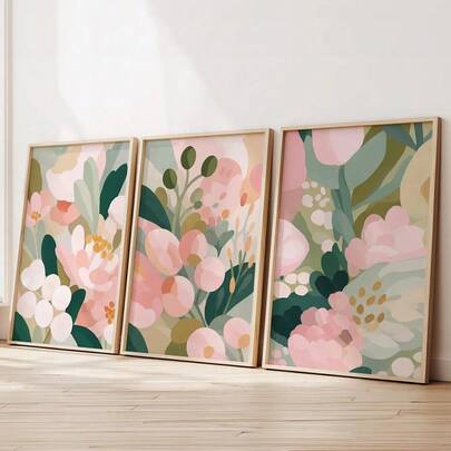 1/3 Parça Seti Çerçeveli/Çerçevesiz Boho Yeşil Pembe Botanik Çiçekli Kanvas Poster Soyut Zencefil Çiçeği Sahil Temalı Duvar Sanatı Baskısı Giriş Holü Dekorasyonu Oturma Odası, Yatak Odası, Modern Ev Dekorasyonu İçin Tablo