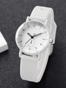 2pcs/Set Jam Tangan Silikon Wanita dengan Dial Angka Elegan, Jam Tangan Quartz + Gelang Berbentuk Hati (Kotak Jam Tangan Tidak Termasuk) - Putih - View 8