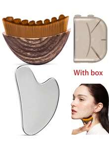 3件套/2件套面部按摩套装 - 淋巴轮廓面部刷、不锈钢心形刮痧板、干刷、面部、下巴和下颌淋巴引流按摩器、不锈钢刮痧工具 - 彩色 - 查看 16