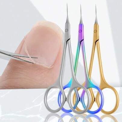 1 pieza Tijeras de acero inoxidable para cutículas, removedor de piel muerta para uñas, cortaúñas rusos, tijeras de manicura con punta curva