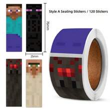 Minecraft 120张我的世界主题封口贴纸，纸质/不干胶材质，像素设计，粉丝装饰贴纸，适用于剪贴簿、礼品包装 - 封口貼 - 查看 11
