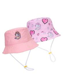 Mũ tai bèo hai mặt in hình trái tim và bướm cho trẻ em, mũ chống nắng hàng ngày unisex dành cho bé trai và bé gái. - Hồng - Xem 15
