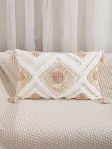 1 chiếc vỏ gối trang trí bằng nhung kiểu Bohemian, hình vuông, phong cách Ma-rốc, dùng cho ghế sofa, phòng ngủ. - Màu be - Xem 18