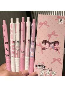 6pcs, Pink Bow Quick Dry Gel Pen, 0.5mm Fine Tip, Smooth Writing, Suitable For Office & Classroom Supplies, Teens Adults Home Office Family Education Classroom Writing Writing Writing Special Universal Writing Pen For Final Exam Gel Pen Ballpoint Pen Set, Holiday Stationery Gift Gifts - Multicolor - View 8