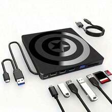 Unidad externa de DVD portátil BIKILI, USB 3.0 y Tipo-C, grabadora/lectora de CD/DVD +/-, compatible con portátiles y de sobremesa, Windows, Linux, iOS - Negro, dispositivo multimedia | Accesorio de moda | Rendimiento confiable - Negro - Ver 1