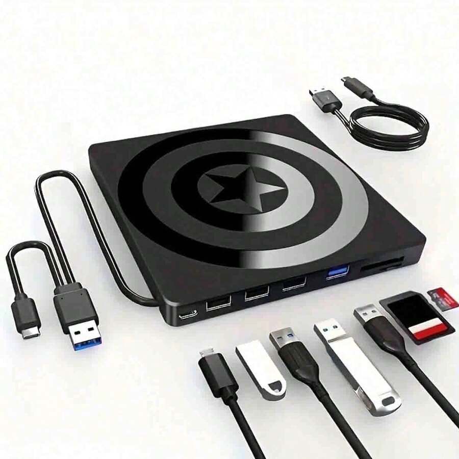 Unidad externa de DVD portátil BIKILI, USB 3.0 y Tipo-C, grabadora/lectora de CD/DVD +/-, compatible con portátiles y de sobremesa, Windows, Linux, iOS - Negro, dispositivo multimedia | Accesorio de moda | Rendimiento confiable - Negro - Ver 1