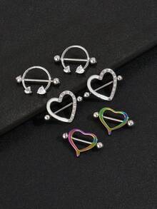 2pcs/Set Fashionable Heart-Shaped Piercing Jewelry Set For Women, Hypoallergenic 316L Stainless Steel Heart-Shaped Barbell Nipple Rings, Body Piercing Jewelry Designed For Women, Suitable For Daily Wear And Gifts - Multicolor - View 4