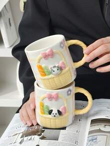 1 pièce Tasse à café en céramique avec motif de nœud en relief, tasse à café élégante, tasse pour latte art, tasse pour petit-déjeuner, lait, avoine, tasse d'eau de bureau, tasse à thé de l'après-midi, tasse à boisson, cadeau pour les fêtes/la Saint-Valentin - Multicolore - Voir 3
