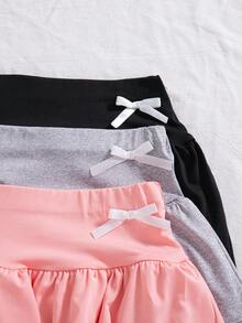 3pcs/Set Girls' Casual Everyday Solid Color Layered Skirt With 3D Bow Decor - Multicolor - View 5