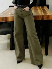 Nuevos jeans de pierna recta para mujer, jeans de corte holgado de estilo casual de calle, marca de ajuste relajado, pantalones vaqueros y ropa de mujer para primavera - Verde militar - Ver 4